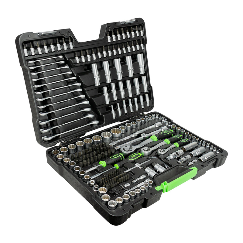 Mala de Ferramentas de 216 Peças com Soquetes de 12 Pontas de 1/4", 3/8" e 1/2" – Acabamento Zincado JBM