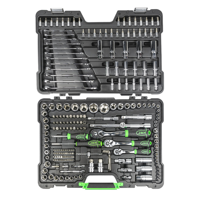Mala de Ferramentas de 216 Peças com Soquetes Hexagonais de 1/4", 3/8" e 1/2" – Acabamento Cromado JBM