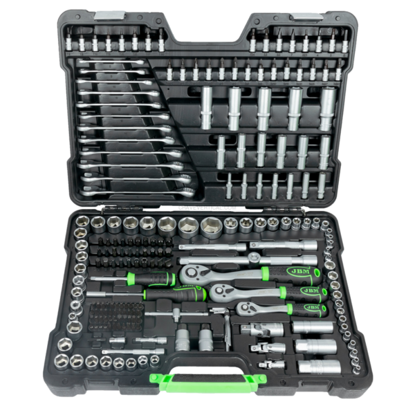 Mala de Ferramentas de 216 Peças com Soquetes Hexagonais de 1/4", 3/8" e 1/2" – Acabamento Zincado JBM