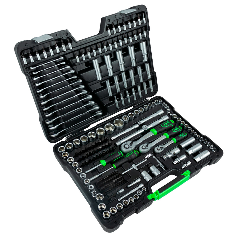 Mala de Ferramentas de 216 Peças com Soquetes Hexagonais de 1/4", 3/8" e 1/2" – Acabamento Zincado JBM
