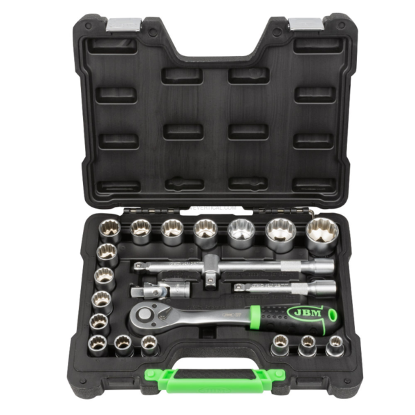 Mala de Ferramentas de 22 Peças com Soquetes de 12 Pontas 1/2" – Acabamento Zincado JBM