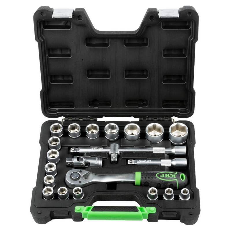 Mala de Ferramentas de 22 Peças com Soquetes Hexagonais 1/2" – Acabamento Zincado JBM
