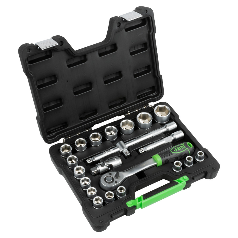 Mala de Ferramentas de 22 Peças com Soquetes Hexagonais 1/2" – Acabamento Zincado JBM