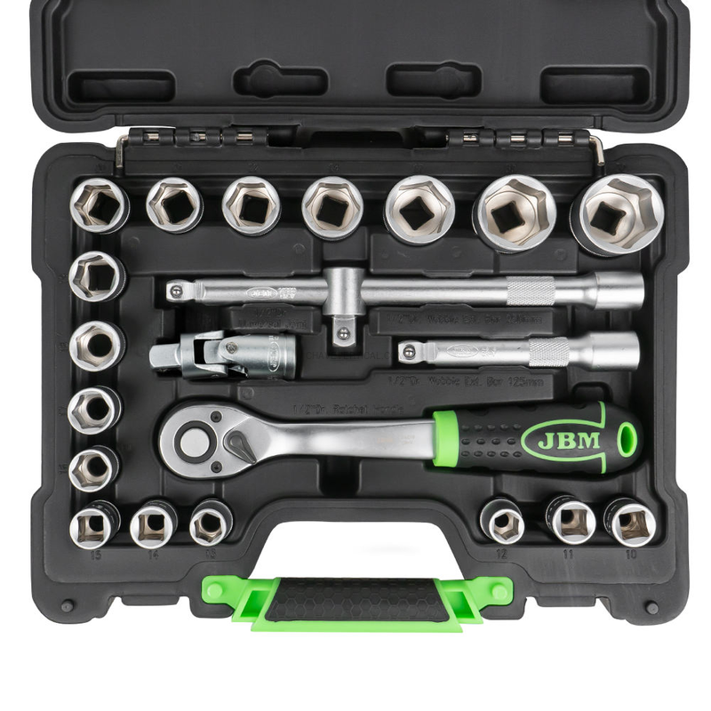 Mala de Ferramentas de 22 Peças com Soquetes Hexagonais 1/2" – Acabamento Zincado JBM