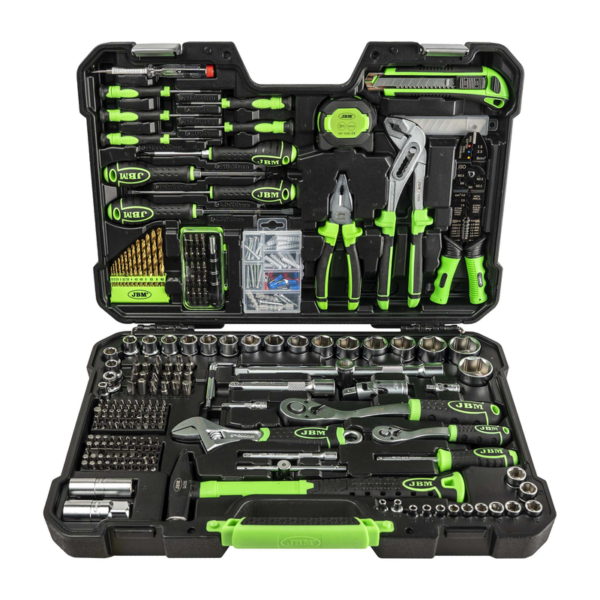 Mala de Ferramentas de 302 Peças com Soquetes Hexagonais de 1/2" e 1/4" – Acabamento Zincado JBM
