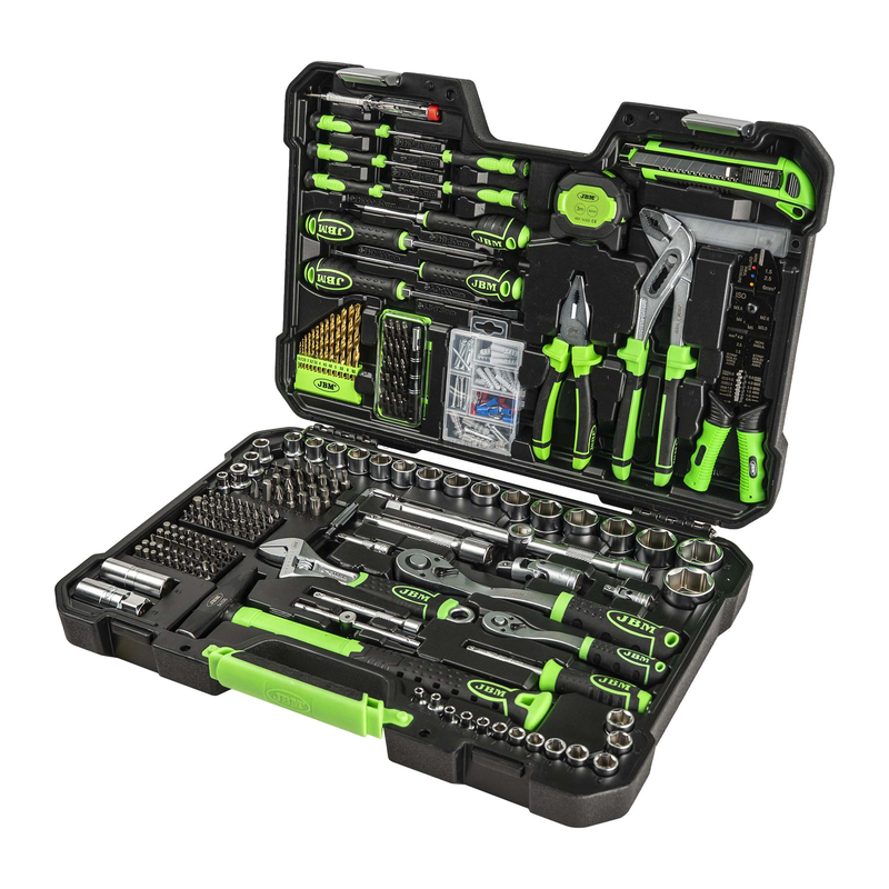 Mala de Ferramentas de 302 Peças com Soquetes Hexagonais de 1/2" e 1/4" – Acabamento Zincado JBM