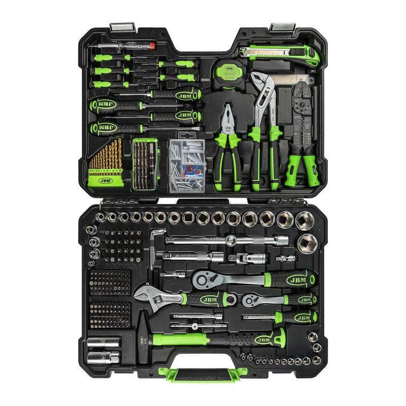 Mala de Ferramentas de 302 Peças com Soquetes Hexagonais de 1/2" e 1/4" – Acabamento Zincado JBM