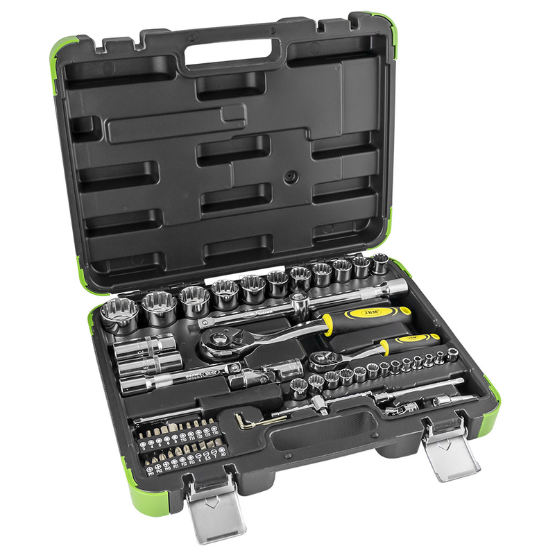 Mala de Ferramentas de 60 Peças com Soquetes Spline 1/2" e 1/4" – Acabamento Cromado JBM
