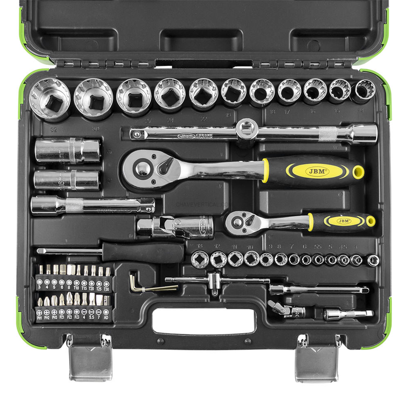 Mala de Ferramentas de 60 Peças com Soquetes Spline 1/2" e 1/4" – Acabamento Cromado JBM