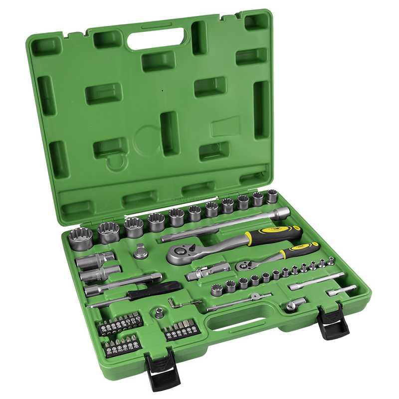 Mala de Ferramentas de 60 Peças com Soquetes Spline 1/2" e 1/4" – Acabamento Zincado JBM