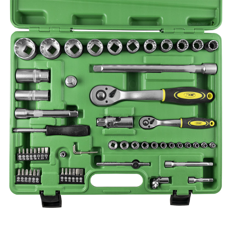 Mala de Ferramentas de 60 Peças com Soquetes Spline 1/2" e 1/4" – Acabamento Zincado JBM