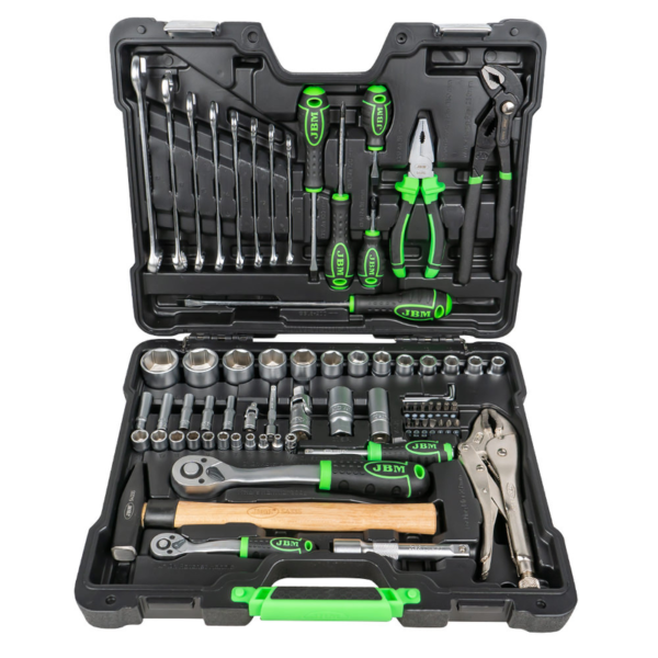 Mala de Ferramentas de 72 Peças com Soquetes Hexagonais 1/4" e 1/2" – Acabamento Zincado JBM