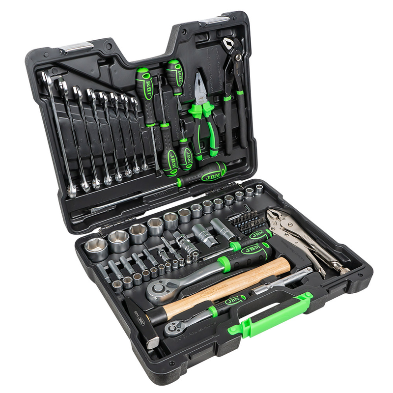 Mala de Ferramentas de 72 Peças com Soquetes Hexagonais 1/4" e 1/2" – Acabamento Zincado JBM