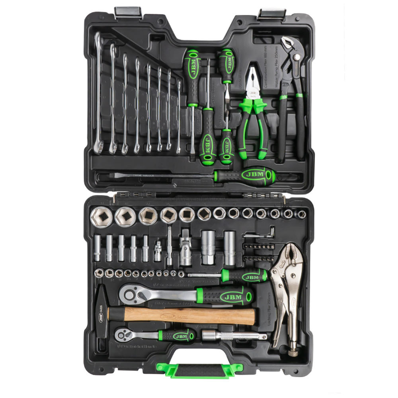 Mala de Ferramentas de 72 Peças com Soquetes Hexagonais 1/4" e 1/2" – Acabamento Zincado JBM