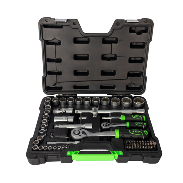 Mala de Ferramentas de 74 Peças com Soquetes de 12 Pontos 1/2" e 1/4" – Acabamento Zincado JBM