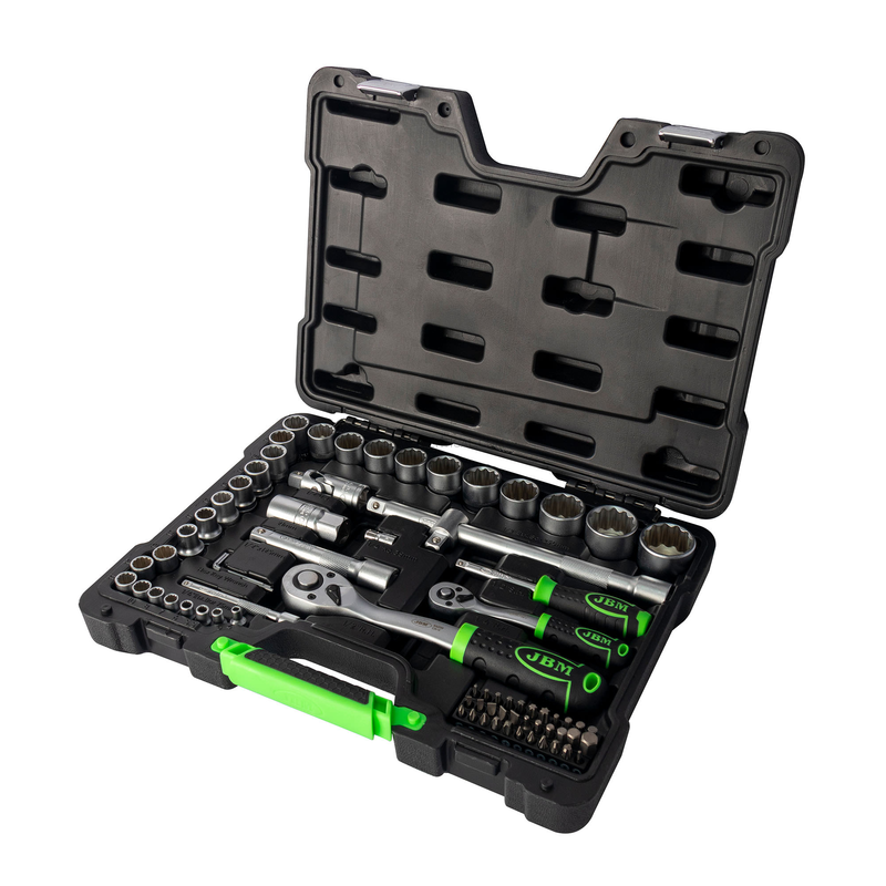 Mala de Ferramentas de 74 Peças com Soquetes de 12 Pontos 1/2" e 1/4" – Acabamento Zincado JBM