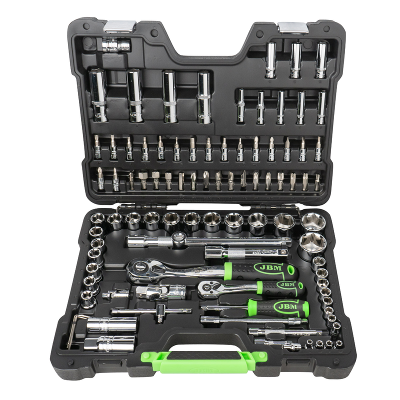 Mala de Ferramentas de 94 Peças com Soquetes Hexagonais de 1/4" e 1/2" – Acabamento Cromado JBM