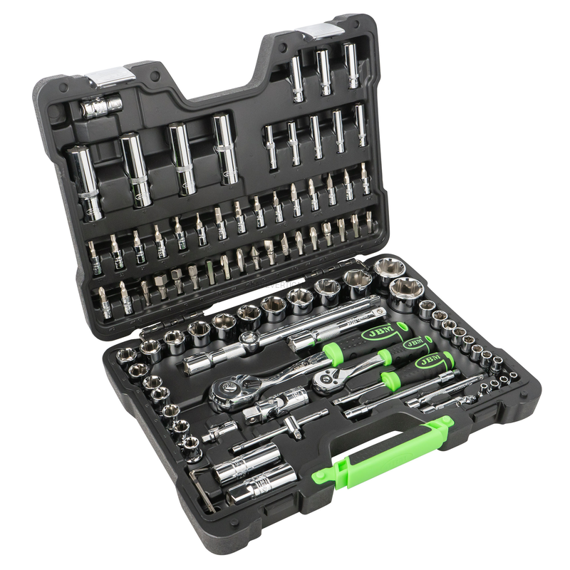 Mala de Ferramentas de 94 Peças com Soquetes Hexagonais de 1/4" e 1/2" – Acabamento Cromado JBM