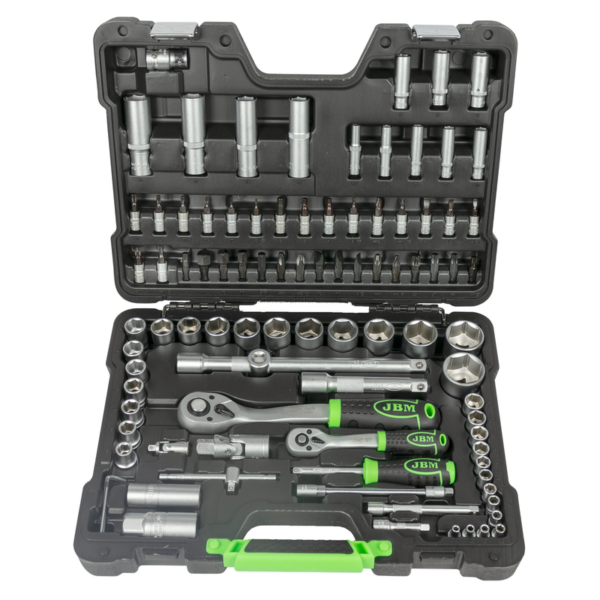 Mala de Ferramentas de 94 Peças com Soquetes Hexagonais de 1/4" e 1/2" – Acabamento Zincado JBM