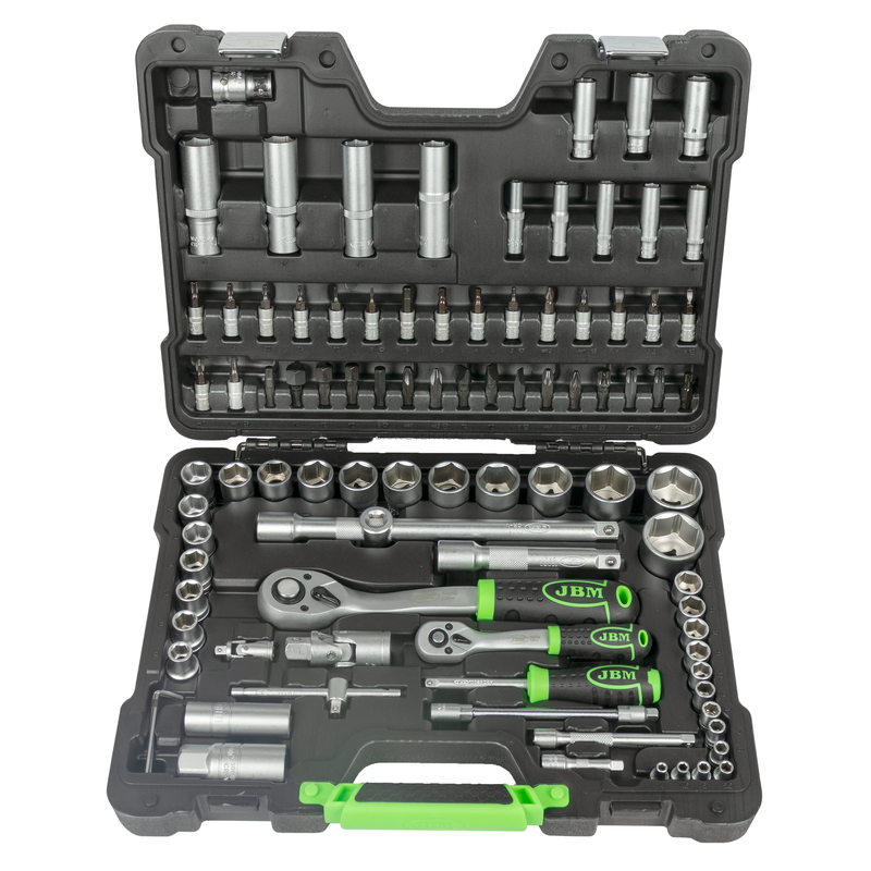 Mala de Ferramentas de 94 Peças com Soquetes Hexagonais de 1/4" e 1/2" – Acabamento Zincado JBM