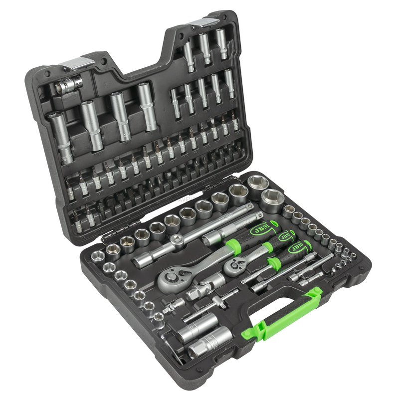 Mala de Ferramentas de 94 Peças com Soquetes Hexagonais de 1/4" e 1/2" – Acabamento Zincado JBM