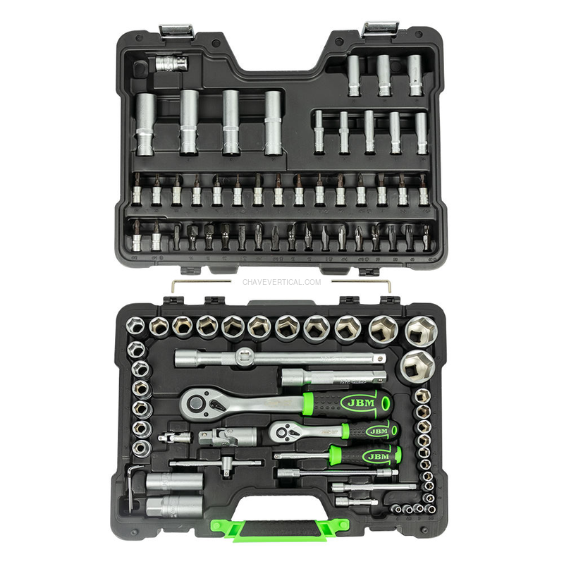 Mala de Ferramentas de 94 Peças com Soquetes Hexagonais de 1/4" e 1/2" – Acabamento Zincado JBM