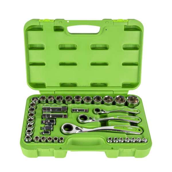 Mala de Ferramentas Go-through de 39 Peças com Soquetes de 1/2", 1/4" e 3/2" – Acabamento Cromado JBM