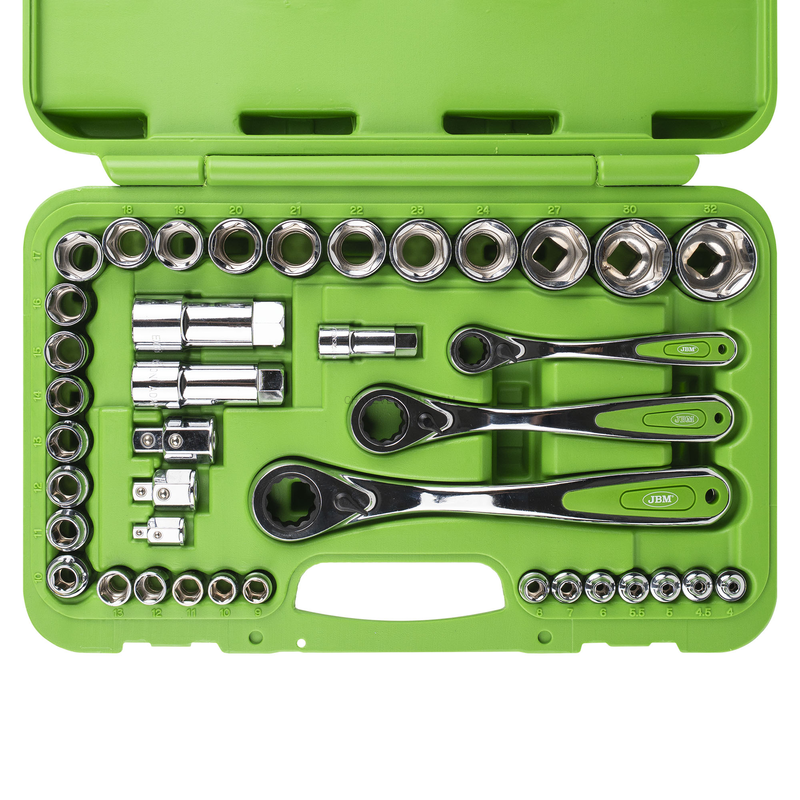 Mala de Ferramentas Go-through de 39 Peças com Soquetes de 1/2", 1/4" e 3/2" – Acabamento Cromado JBM
