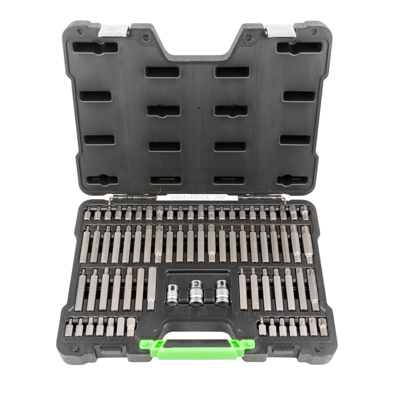 Maleta de Ferramentas de 75 Peças com Pontas Hexagonais, Xzn, Ribe, Torx e Torx Invioláveis 1/2" e 3 JBM