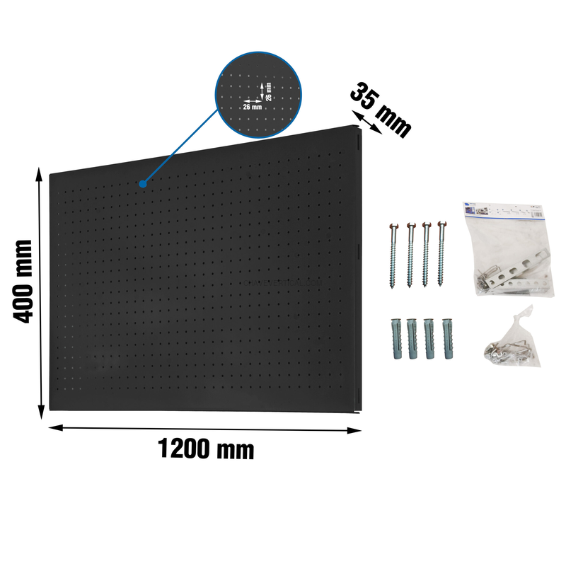 Painel Perfurado para Ferramentas PANELCLICK 1200X400 Antracite + 22 HOOK + 3 ACCE - 400 x 1200 x 35 mm
