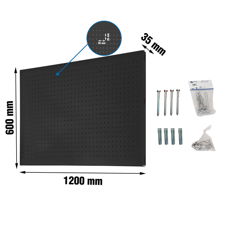 Painel Perfurado para Ferramentas PANELCLICK 1200X600 Antracite + 14 HOOK + 3 ACCE - 600 x 1200 x 35 mm