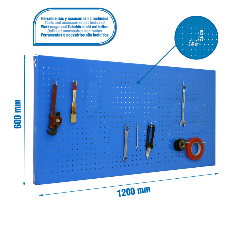 Painel Perfurado para Ferramentas PANELCLICK 1200X600 AZUL + 8 HOOK - 600 x 1200 x 35 mm