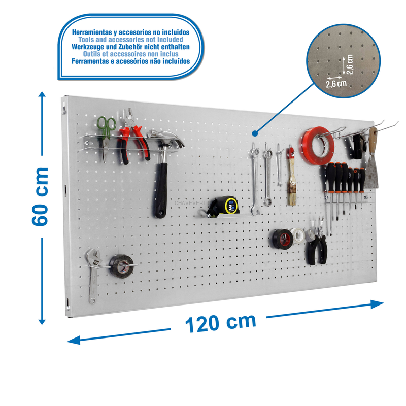 Painel Perfurado para Ferramentas PANELCLICK 1200X600 Galvanizado + 14 HOOK + 3 ACCE - 600 x 1200 x 35 mm