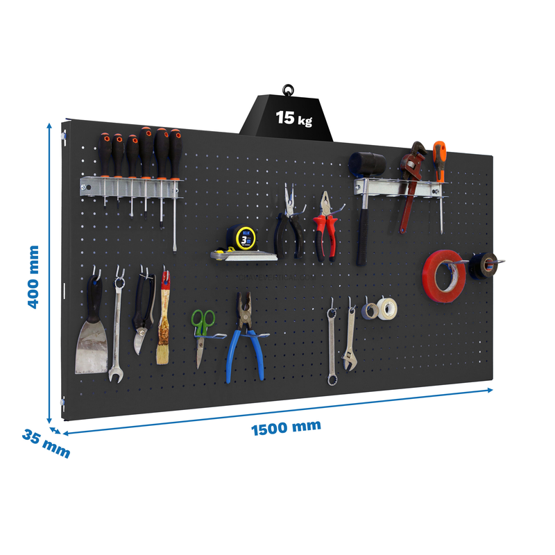 Painel Perfurado para Ferramentas PANELCLICK 1500X400 Antracite + 14 HOOK + 3 ACCE - 400 x 1500 x 35 mm