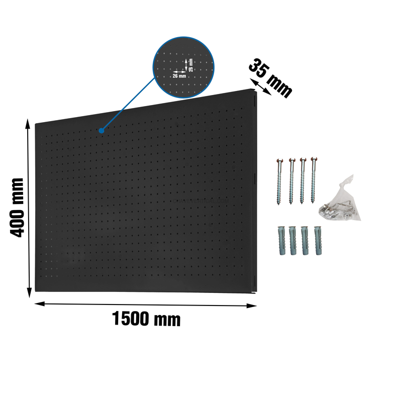 Painel Perfurado para Ferramentas PANELCLICK 1500X400 Antracite + 8 HOOK - 400 x 1500 x 35 mm