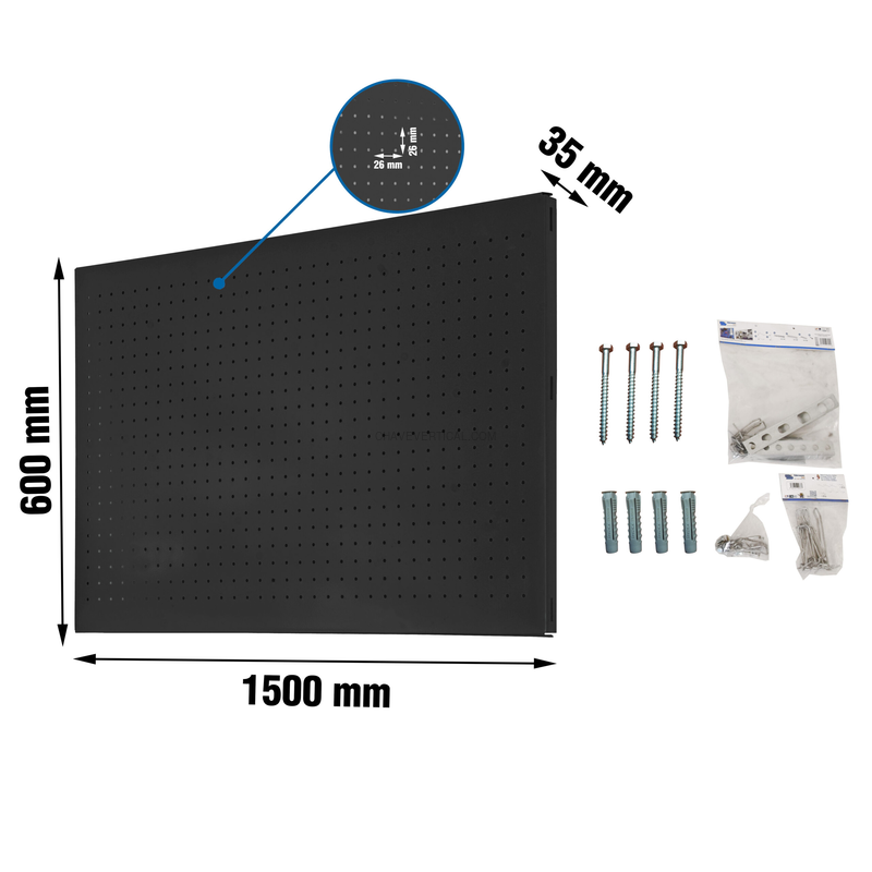 Painel Perfurado para Ferramentas PANELCLICK 1500X600 Antracite + 22 HOOK + 8 ACCE - 600 x 1500 x 35 mm