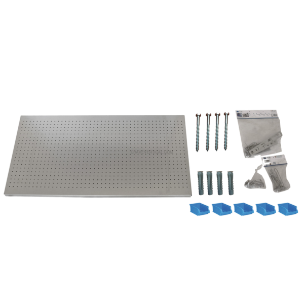 Painel Perfurado para Ferramentas PANELCLICK 1500X600 Cinzento + 22 HOOK + 3 ACCE - 600 x 1500 x 35 mm