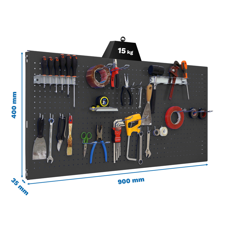 Painel Perfurado para Ferramentas PANELCLICK 900X400 Antracite + 22 HOOK + 3 ACCE - 400 x 900 x 35 mm