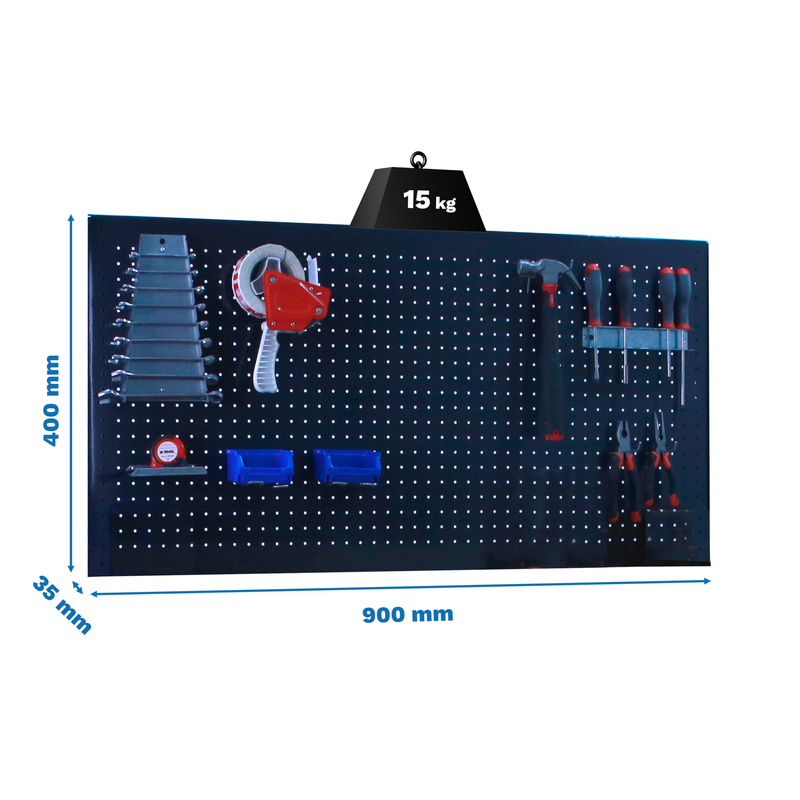 Painel Perfurado para Ferramentas PANELCLICK 900X400 Antracite + 8 HOOK - 400 x 900 x 35 mm