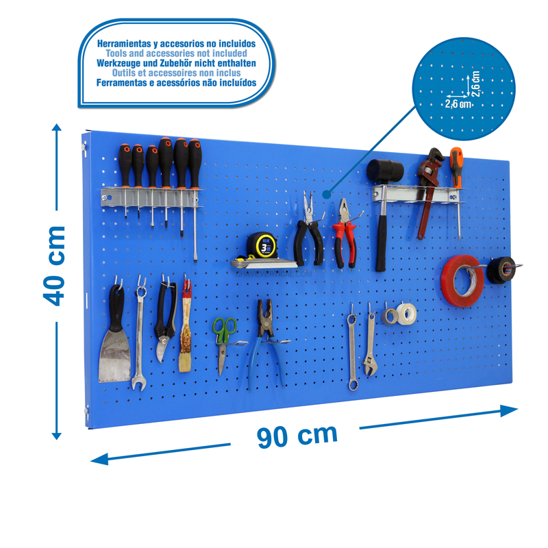 Painel Perfurado para Ferramentas PANELCLICK 900X400 AZUL + 14 HOOK + 3 ACCE - 400 x 900 x 35 mm