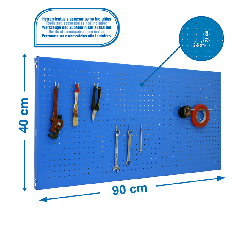 Painel Perfurado para Ferramentas PANELCLICK 900X400 AZUL + 8 HOOK - 400 x 900 x 35 mm