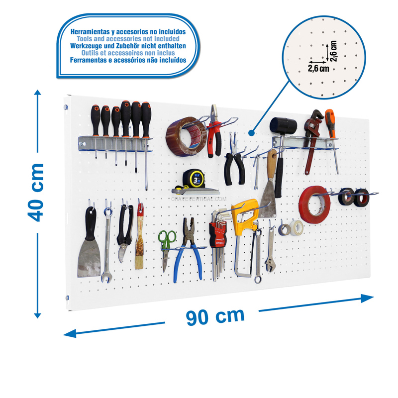 Painel Perfurado para Ferramentas PANELCLICK 900X400 Branco + 22 HOOK + 3 ACCE - 400 x 900 x 35 mm