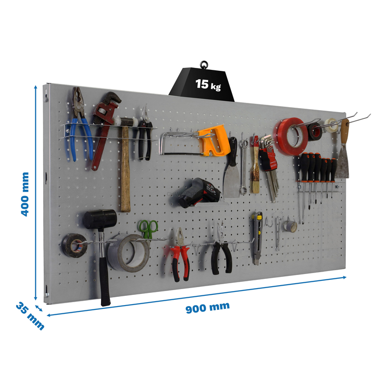 Painel Perfurado para Ferramentas PANELCLICK 900X400 Cinzento + 22 HOOK + 3 ACCE - 400 x 900 x 35 mm