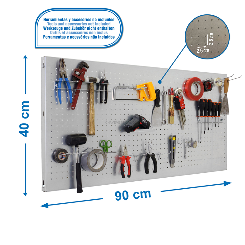 Painel Perfurado para Ferramentas PANELCLICK 900X400 Galvanizado + 22 HOOK + 3 ACCE - 400 x 900 x 35 mm