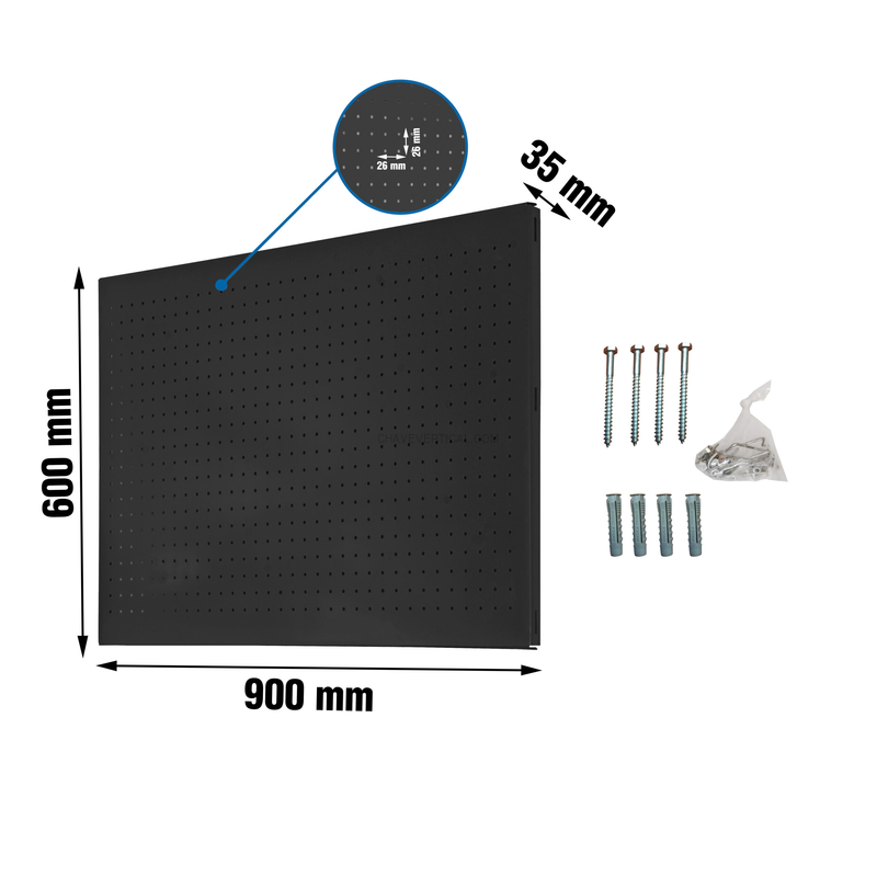 Painel Perfurado para Ferramentas PANELCLICK 900X600 Antracite + 8 HOOK - 600 x 900 x 35 mm