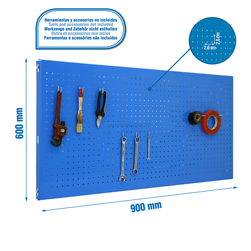 Painel Perfurado para Ferramentas PANELCLICK 900X600 AZUL + 8 HOOK - 600 x 900 x 35 mm