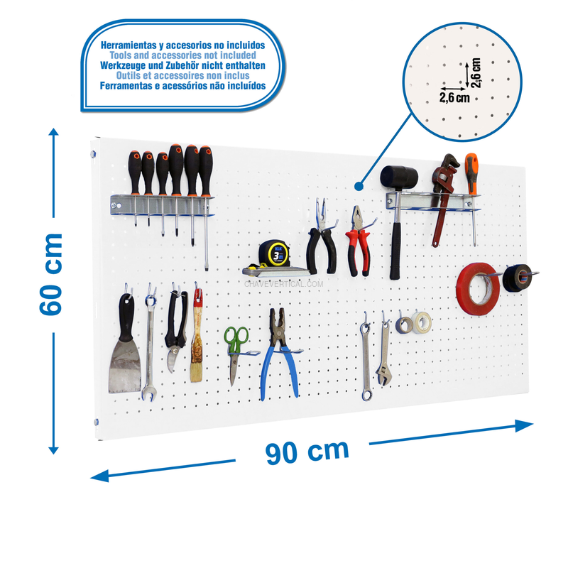 Painel Perfurado para Ferramentas PANELCLICK 900X600 Branco + 14 HOOK + 3 ACCE - 600 x 900 x 35 mm