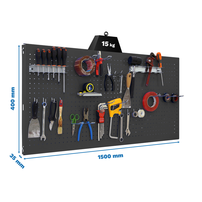 Painel Perfurado para Ferramentas PANELCLICK1500X400 Antracite + 22 HOOK + 3 ACCE - 400 x 1500 x 35 mm
