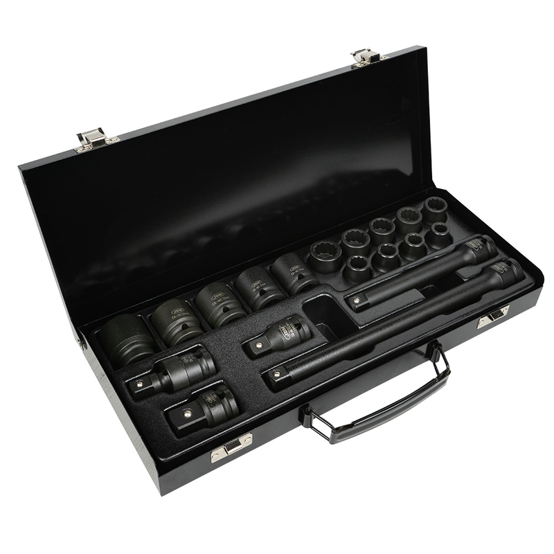 Set 19 Peças de Impacto de 1/2” com 14 Vasos de 12 Cantos + Adaptadores JBM