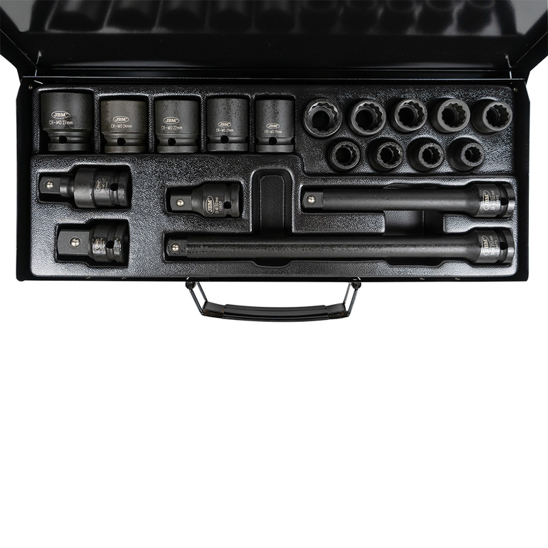 Set 19 Peças de Impacto de 1/2” com 14 Vasos de 12 Cantos + Adaptadores JBM